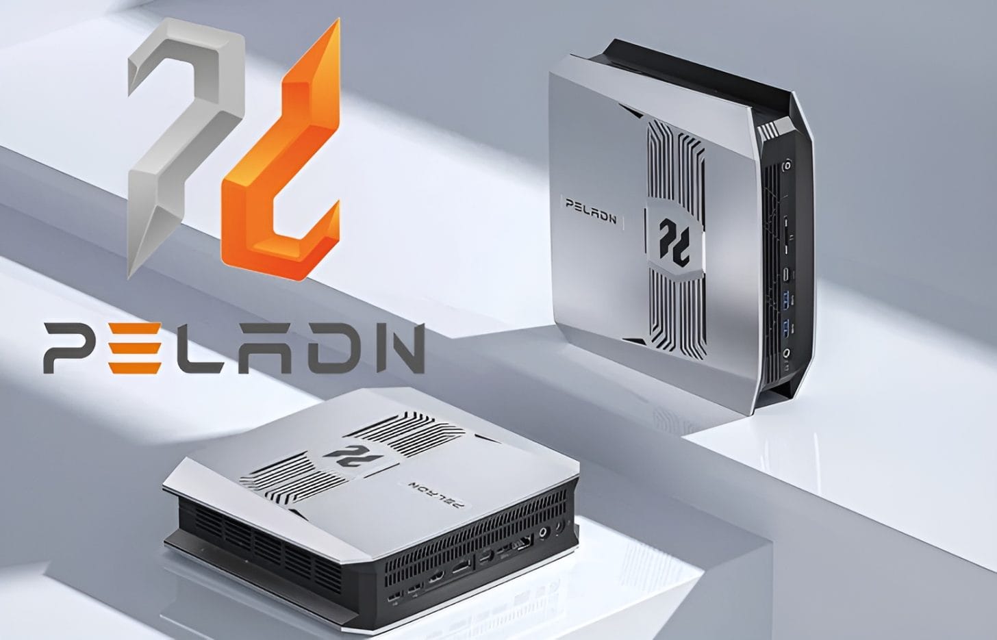 Mini-PC Strix Halo PELAND Ryzen AI MAX+ 395 nhỏ gọn trên bàn làm việc.